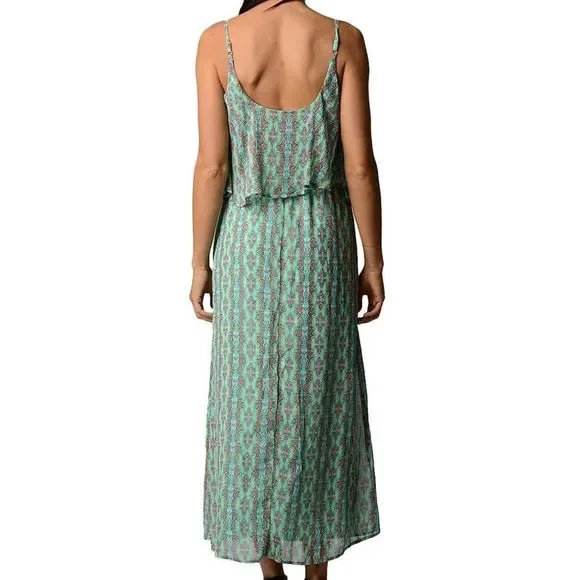 Christine V Printed Mint Green Chiffon Flowy Maxi Dress Tribal Pattern Size M - Picture 5 of 11